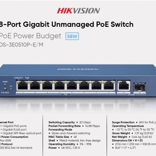 Hikvision 8 Port Gigabit Unmanaged POE Switch