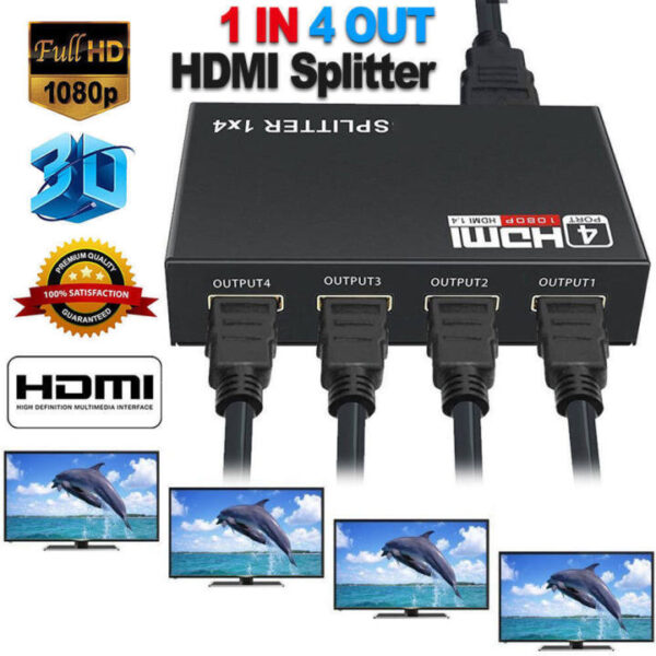 1X4 HDMI Splitter 4 Port HDMI Signal Distributor Product Description 1080P HUB 1 In 4 Out 4K 3D