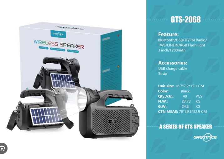 Second image of GTS 2068 Solar Bluetooth Speaker with LED Spotlight